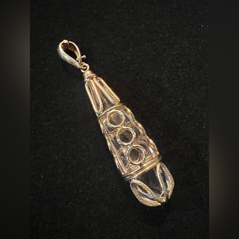 MILOR 14k Yellow Gold Italy Caged Open Work Crystal Drop Pendant NEW